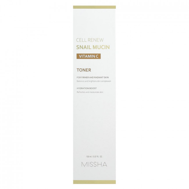 Missha, Cell Renew Snail Mucin, Vitamin C Toner, 5.07 fl oz (150 ml) Missha, Cell Renew Snail Mucin, Vitamin C Toner, 5.07 fl oz (150 ml)