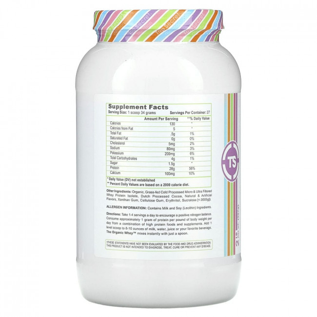 Top Secret Nutrition, The Organic Whey, молочный коктейль с шоколадной помадкой, 907 г (2 фунта)