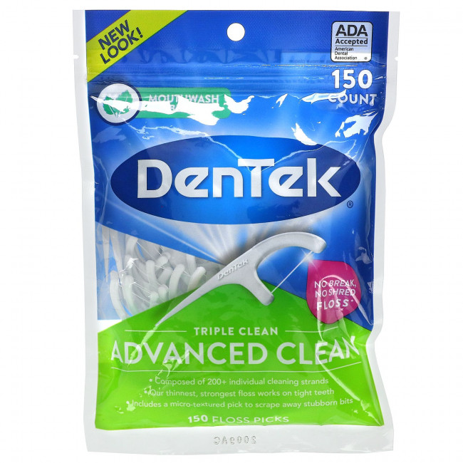 DenTek, Advanced Clean Floss Picks, жидкость для полоскания рта, 150 зубочисток DenTek, Advanced Clean Floss Picks, жидкость для полоскания рта, 150 зубочисток