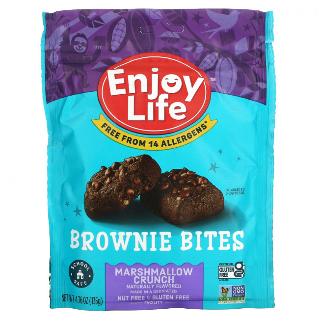 Enjoy Life Foods, Chocolate Brownie Bites, хрустящий зефир, 4,76 унции (135 г) Enjoy Life Foods, Chocolate Brownie Bites, хрустящий зефир, 4,76 унции (135 г)