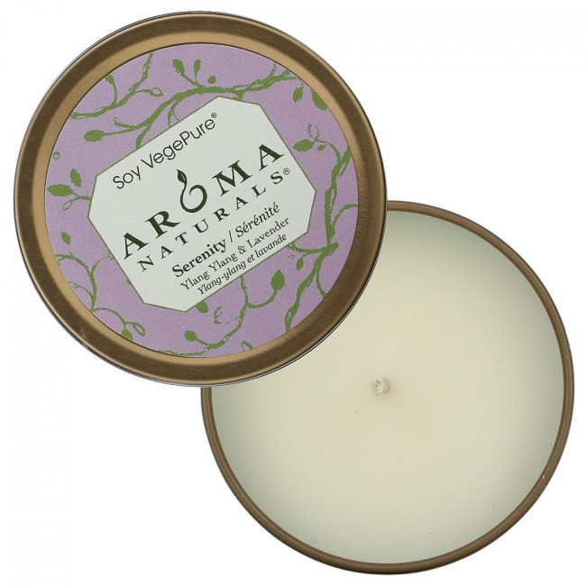 Aroma Naturals, Soy VegePure, свеча для путешествий, безмятежность, иланг-иланг и лаванда, 79,38 г (2,8 унции) Aroma Naturals, Soy VegePure, свеча для путешествий, безмятежность, иланг-иланг и лаванда, 79,38 г (2,8 унции)