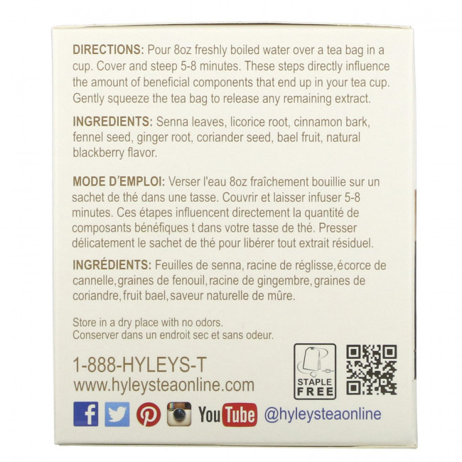 Hyleys Tea, Colon Cleanse, ежевика, чайные пакетики 25, 37,5 г (1,32 унции)