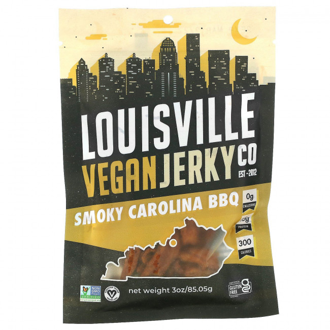 Louisville Vegan Jerky Co, Барбекю Smoky Carolina, 85,05 г (3 унции) Louisville Vegan Jerky Co, Барбекю Smoky Carolina, 85,05 г (3 унции)