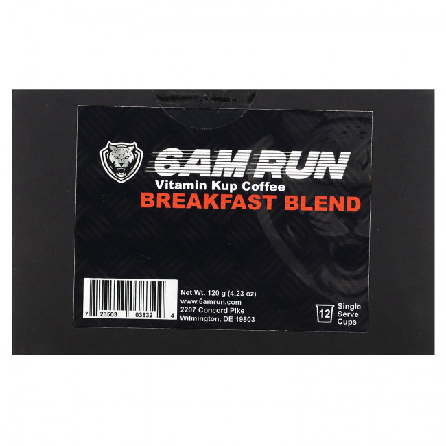 6AM Run, Vitamin Kup Coffee, смесь для завтрака, без кофеина, 12 порционных чашек, 120 г (4,23 унции) 6AM Run, Vitamin Kup Coffee, смесь для завтрака, без кофеина, 12 порционных чашек, 120 г (4,23 унции)
