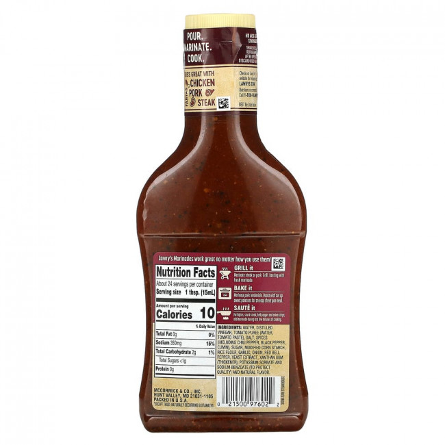 Lawry's, маринад, фирменный стейк с чесноком, луком и красным болгарским перцем, 354 мл (12 жидк. унций)