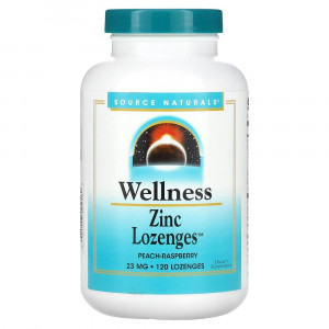 Source Naturals, Wellness, леденцы с цинком, вкус персика и малины, 23 мг, 120 леденцов Source Naturals, Wellness, леденцы с цинком, вкус персика и малины, 23 мг, 120 леденцов