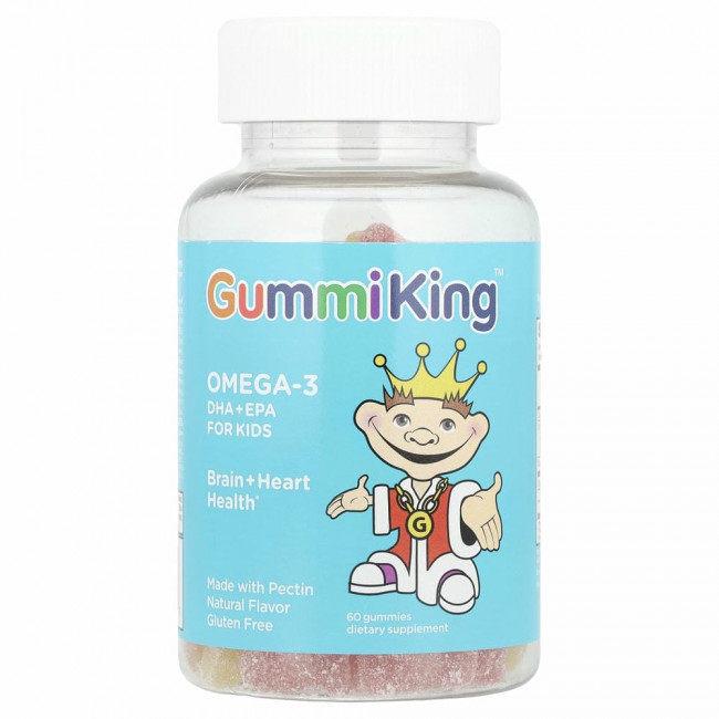 GummiKing, Омега-3 ДГК + ЭПК для детей, клубника, апельсин и лимон, 60 жевательных конфет GummiKing, Омега-3 ДГК + ЭПК для детей, клубника, апельсин и лимон, 60 жевательных конфет