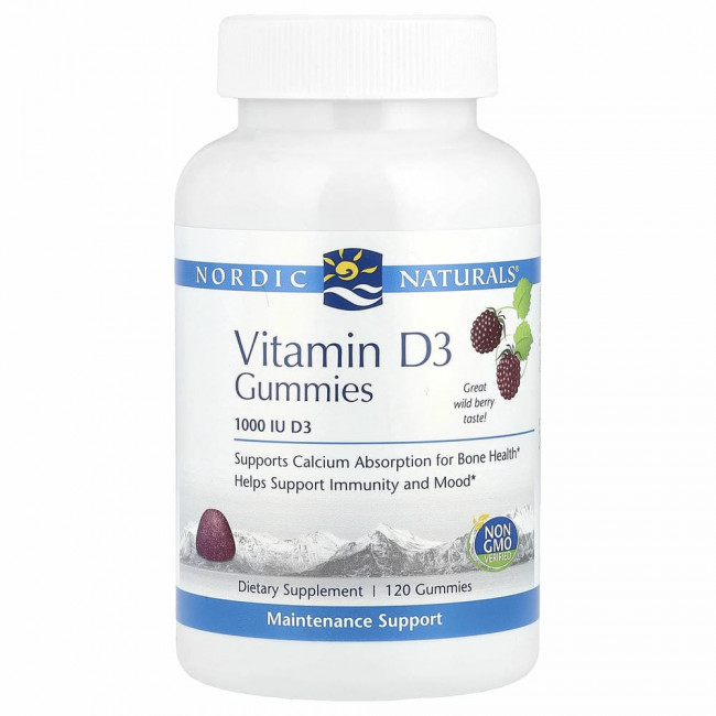 Nordic Naturals, Витамин D3, вкус лесных ягод, 1000 МЕ, 120 жевательных таблеток