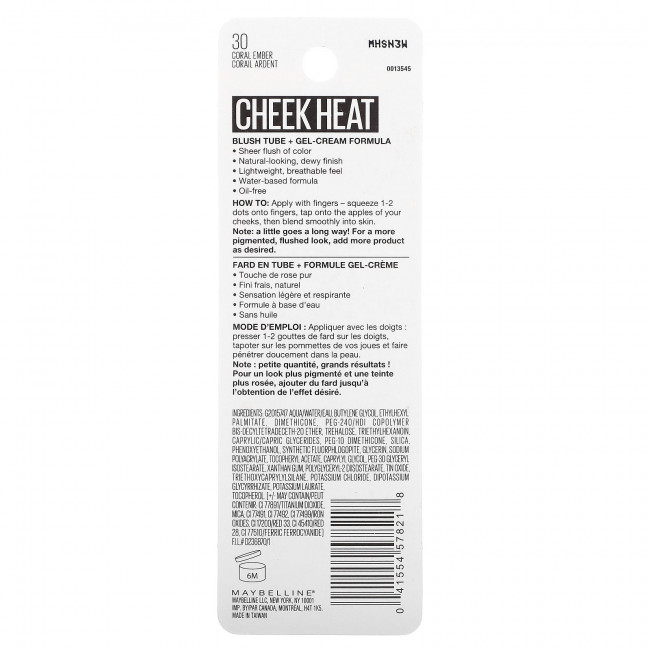 Maybelline, Cheek Heat, крем-румяна с коралловым покрытием, 8 мл (0,27 унции)