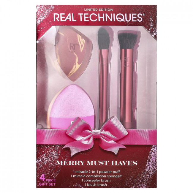Набор кистей и спонжей Real Techniques, Merry Must-Haves, 4 предмета. Набор кистей и спонжей Real Techniques, Merry Must-Haves, 4 предмета.