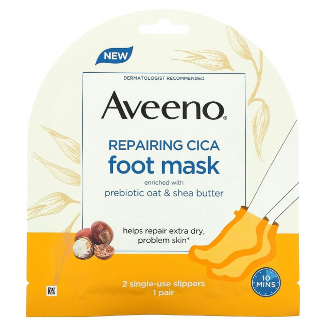 Aveeno, восстанавливающая маска для ног с готу колой, 2 одноразовых носочка Aveeno, восстанавливающая маска для ног с готу колой, 2 одноразовых носочка