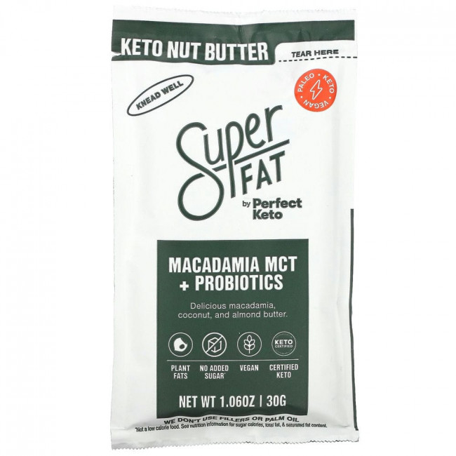 SuperFat, Keto Nut Butter, MCT макадамии + пробиотики, 30 г (1,06 унции) SuperFat, Keto Nut Butter, MCT макадамии + пробиотики, 30 г (1,06 унции)