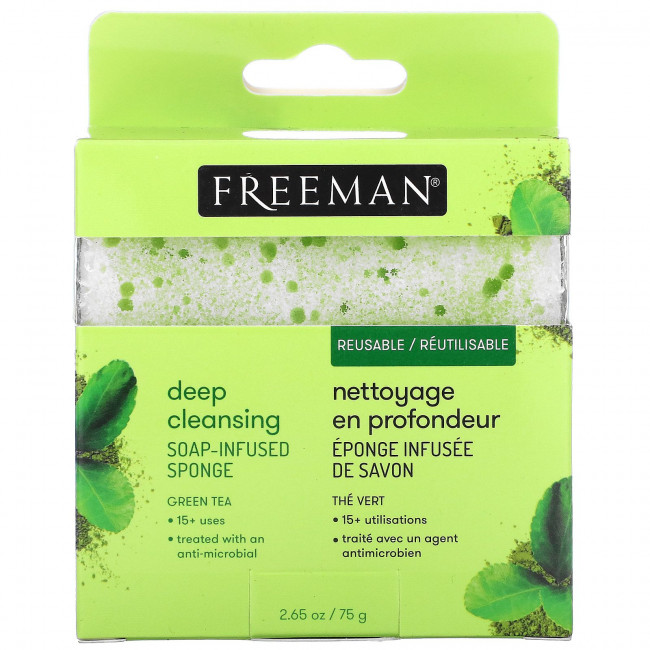 Freeman Beauty, Губка с мылом для глубокого очищения, зеленый чай, 1 губка, 75 г (2,65 унции) Freeman Beauty, Губка с мылом для глубокого очищения, зеленый чай, 1 губка, 75 г (2,65 унции)