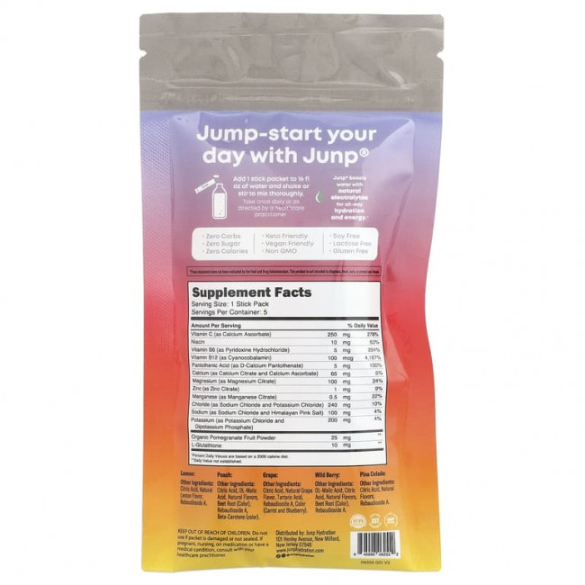 JUNP Hydration, электролитная порошковая смесь, ассорти вкусов, 5 пакетиков-стиков, 18,9 г (0,67 унции) JUNP Hydration, электролитная порошковая смесь, ассорти вкусов, 5 пакетиков-стиков, 18,9 г (0,67 унции)