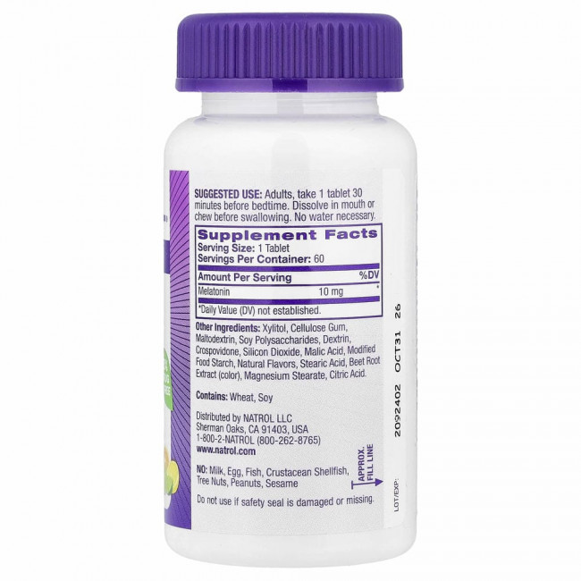 Natrol, Мелатонин, быстрорастворимый, максимальная эффективность, цитрусовые, 10 мг, 60 таблеток