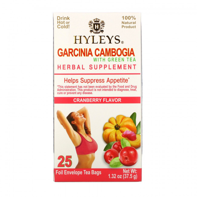 Hyleys Tea, Гарциния камбоджийская с зеленым чаем, клюква, 25 чайных пакетиков, 37,5 г (1,32 унции) Hyleys Tea, Гарциния камбоджийская с зеленым чаем, клюква, 25 чайных пакетиков, 37,5 г (1,32 унции)