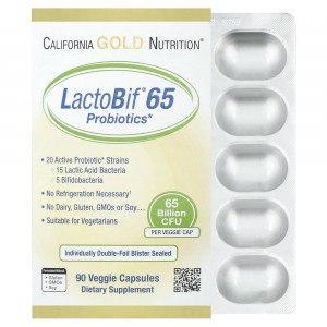 California Gold Nutrition, LactoBif® 65 пробиотиков, 65 миллиардов КОЕ, 90 вегетарианских капсул