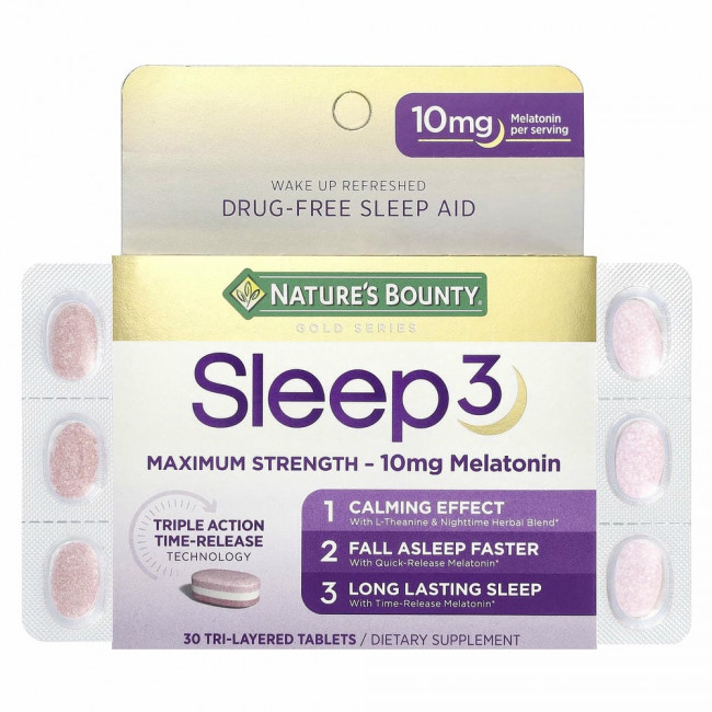 Nature's Bounty, Sleep 3, средство для снятия максимальной эффективности, без наркотиков, 30 трехслойных таблеток Nature's Bounty, Sleep 3, средство для снятия максимальной эффективности, без наркотиков, 30 трехслойных таблеток