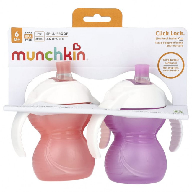 Munchkin, Click Lock ™, чашка для тренировок с защитой от укусов, для детей от 6 месяцев, светло-розовый и светло-фиолетовый, 2 чашки по 207 мл (7 унций) каждая (Товар снят с продажи) Munchkin, Click Lock ™, чашка для тренировок с защитой от укусов, для детей от 6 месяцев, светло-розовый и светло-фиолетовый, 2 чашки по 207 мл (7 унций) каждая (Товар снят с продажи)