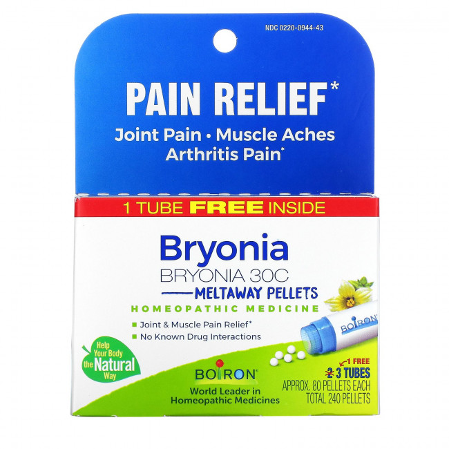Boiron, Bryonia, Обезболивающее, гранулы Meltaway, 30C, 3 тюбика, 80 гранул в каждой Boiron, Bryonia, Обезболивающее, гранулы Meltaway, 30C, 3 тюбика, 80 гранул в каждой