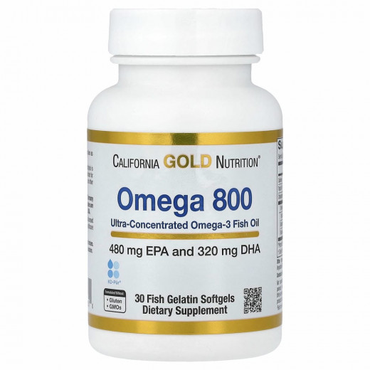 California Gold Nutrition, омега 800, рыбий жир фармацевтической степени чистоты, 80% ЭПК/ДГК, в форме триглицеридов, 1000 мг, 30 рыбно-желатиновых капсул &mdash; 