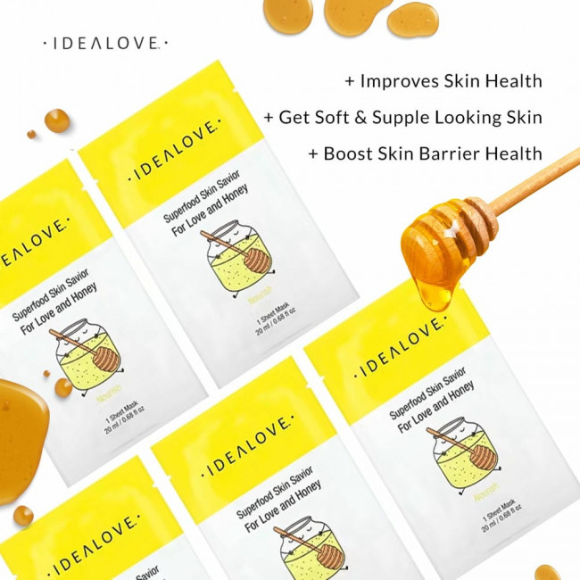 Idealove, Superfood Skin Savior, For Love and Honey, 5 тканевых масок для лица, по 20 мл каждая.