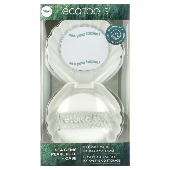 EcoTools, пуховка Sea Gems Pearl + футляр, набор из 2 предметов EcoTools, пуховка Sea Gems Pearl + футляр, набор из 2 предметов