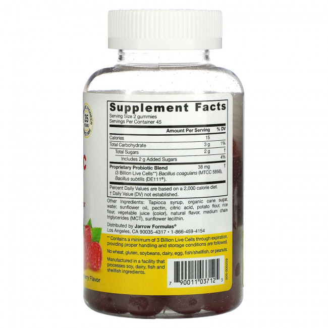 Jarrow Formulas, Дуэт пробиотиков, малина, 3 млрд, 90 жевательных таблеток