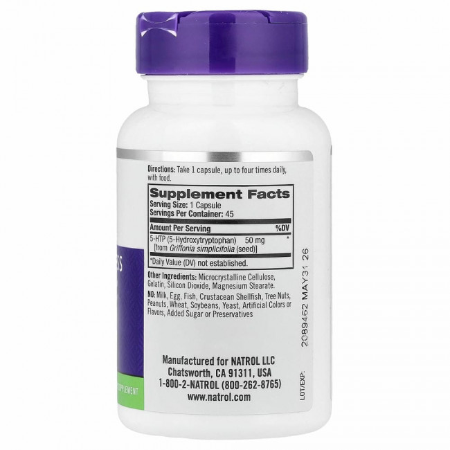 Natrol, 5-HTP, Настроение и стресс, 50 мг, 45 капсул Natrol, 5-HTP, Настроение и стресс, 50 мг, 45 капсул