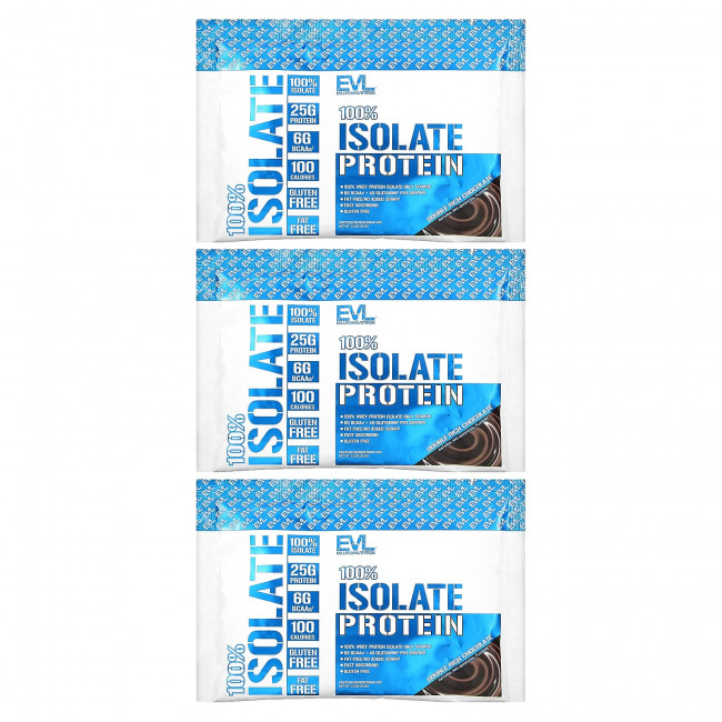 EVLution Nutrition, 100% изолят протеина, шоколад двойной насыщенности, 3 пакетика по 31,4 г (1,11 унции) EVLution Nutrition, 100% изолят протеина, шоколад двойной насыщенности, 3 пакетика по 31,4 г (1,11 унции)