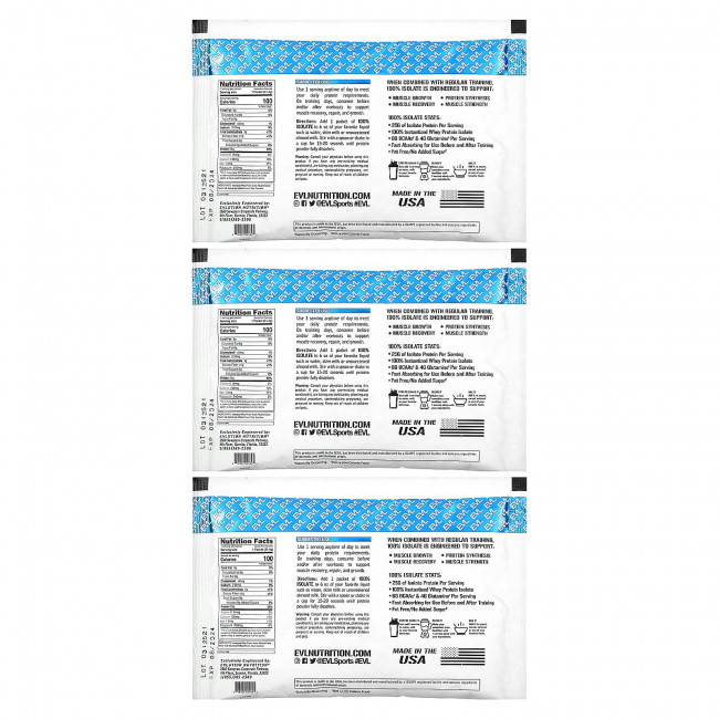 EVLution Nutrition, 100% изолят протеина, шоколад двойной насыщенности, 3 пакетика по 31,4 г (1,11 унции) EVLution Nutrition, 100% изолят протеина, шоколад двойной насыщенности, 3 пакетика по 31,4 г (1,11 унции)