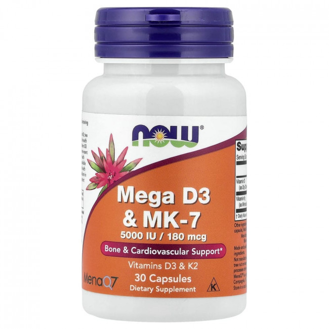 NOW Foods, Mega D3 & MK-7, 30 капсул