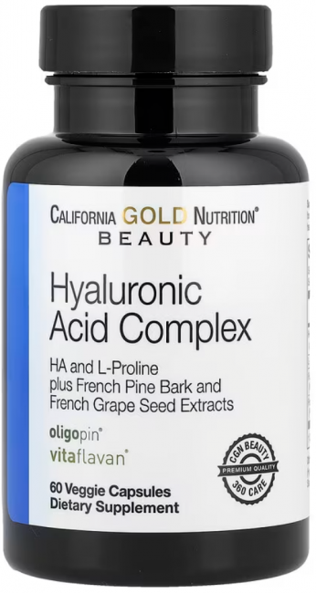 California Gold Nutrition, Комплекс с гиалуроновой кислотой, 60 растительных капсул California Gold Nutrition, Комплекс с гиалуроновой кислотой, 60 растительных капсул
