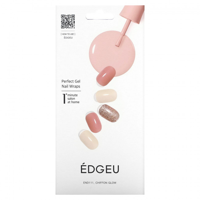 Edgeu, Гелевые обертывания для ногтей Perfect, END111, Chiffon Glow, набор из 16 полосок Edgeu, Гелевые обертывания для ногтей Perfect, END111, Chiffon Glow, набор из 16 полосок