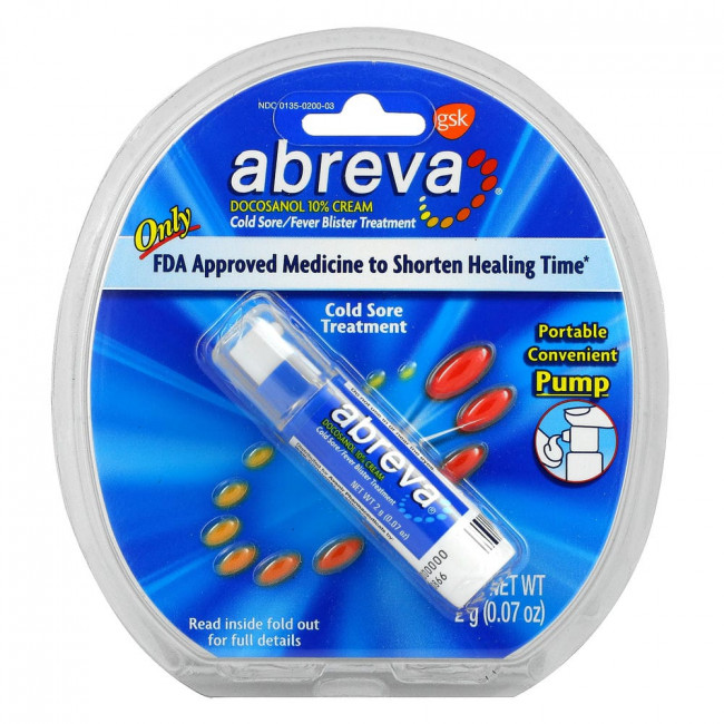 Abreva, Средство для лечения герпеса и волдырей, 2 г (0,07 унции) Abreva, Средство для лечения герпеса и волдырей, 2 г (0,07 унции)