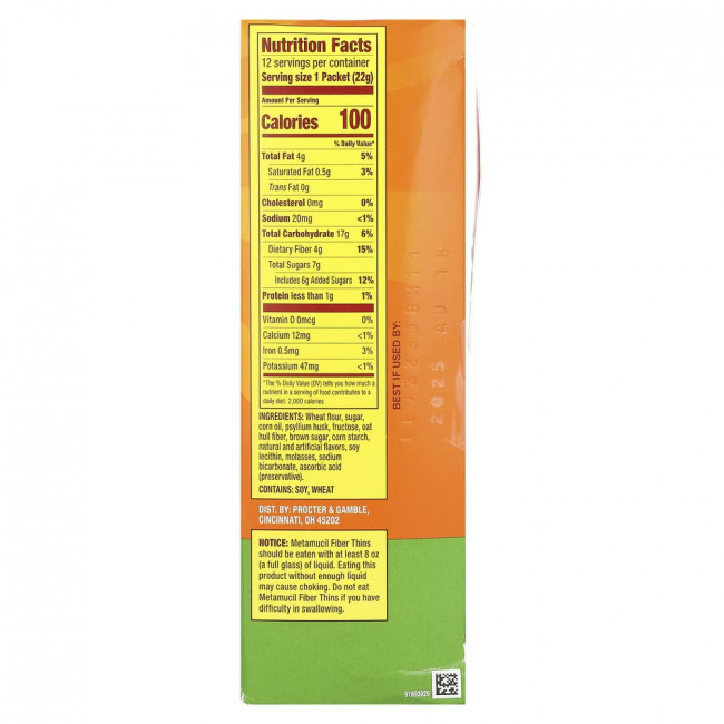 Metamucil, Fibre Thins, яблочный и хрустящий продукт, 12 пакетиков по 22 г (0,77 унции)