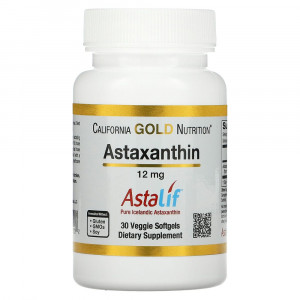 California Gold Nutrition, астаксантин, чистый исландский продукт AstaLif, 12 мг, 30 растительных мягких таблеток
