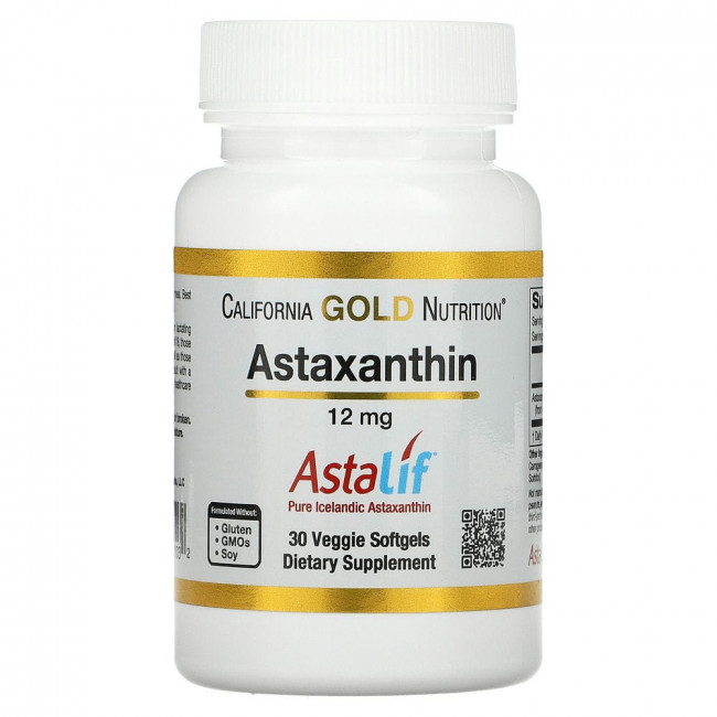 California Gold Nutrition, астаксантин, чистый исландский продукт AstaLif, 12 мг, 30 растительных мягких таблеток California Gold Nutrition, астаксантин, чистый исландский продукт AstaLif, 12 мг, 30 растительных мягких таблеток