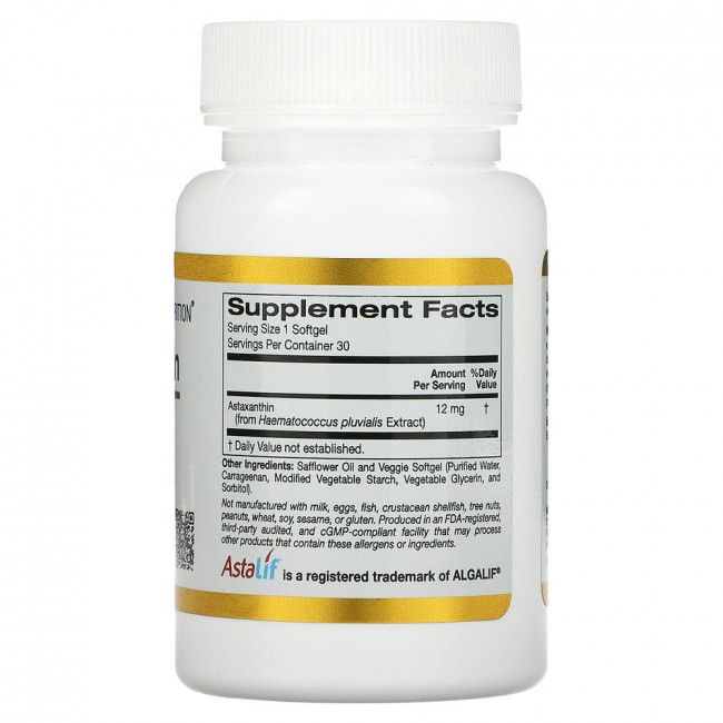 California Gold Nutrition, астаксантин, чистый исландский продукт AstaLif, 12 мг, 30 растительных мягких таблеток California Gold Nutrition, астаксантин, чистый исландский продукт AstaLif, 12 мг, 30 растительных мягких таблеток