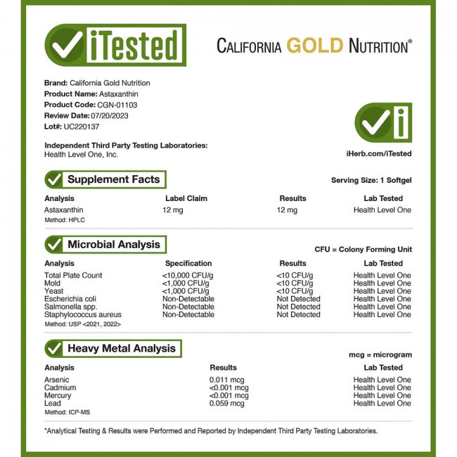 California Gold Nutrition, астаксантин, чистый исландский продукт AstaLif, 12 мг, 30 растительных мягких таблеток California Gold Nutrition, астаксантин, чистый исландский продукт AstaLif, 12 мг, 30 растительных мягких таблеток