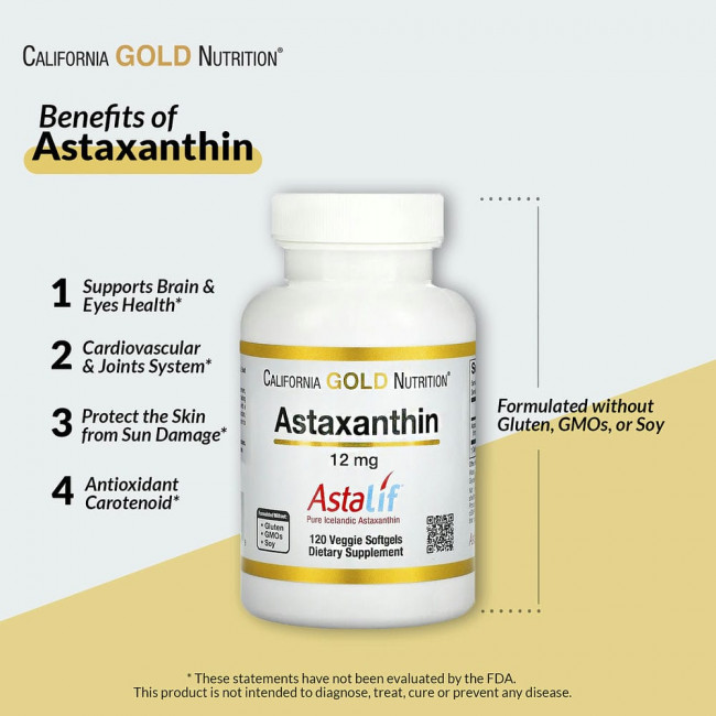 California Gold Nutrition, астаксантин, чистый исландский продукт AstaLif, 12 мг, 30 растительных мягких таблеток California Gold Nutrition, астаксантин, чистый исландский продукт AstaLif, 12 мг, 30 растительных мягких таблеток