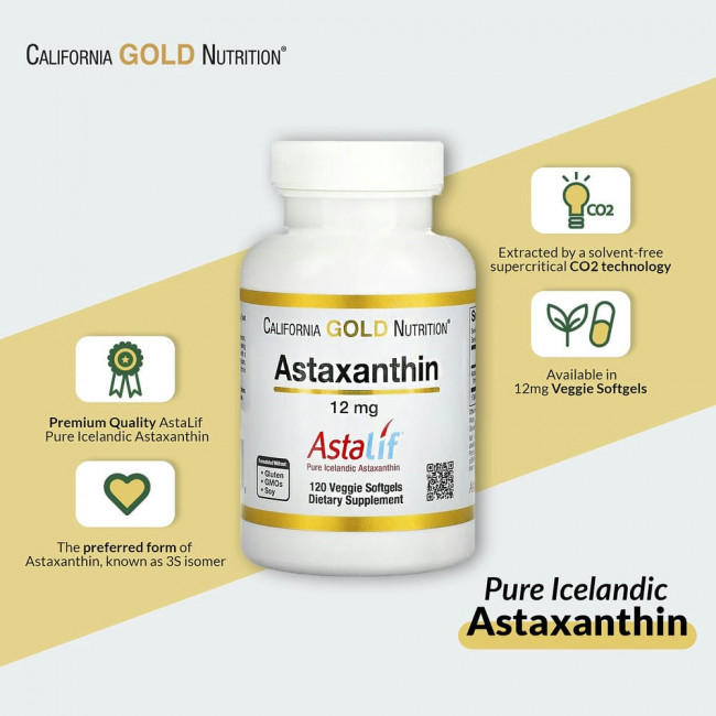California Gold Nutrition, астаксантин, чистый исландский продукт AstaLif, 12 мг, 30 растительных мягких таблеток California Gold Nutrition, астаксантин, чистый исландский продукт AstaLif, 12 мг, 30 растительных мягких таблеток