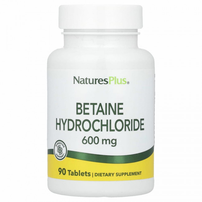 NaturesPlus, Бетаин гидрохлорид (Betaine Hydrochloride), 600 мг, 90 таблеток