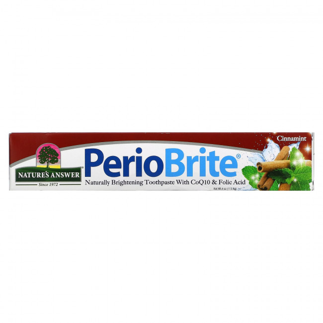 Nature's Answer, PerioBrite, натуральная осветляющая зубная паста с коэнзимом Q10 и фолиевой кислотой, корица и мята, 113,4 г (4 унции) Nature's Answer, PerioBrite, натуральная осветляющая зубная паста с коэнзимом Q10 и фолиевой кислотой, корица и мята, 113,4 г (4 унции)