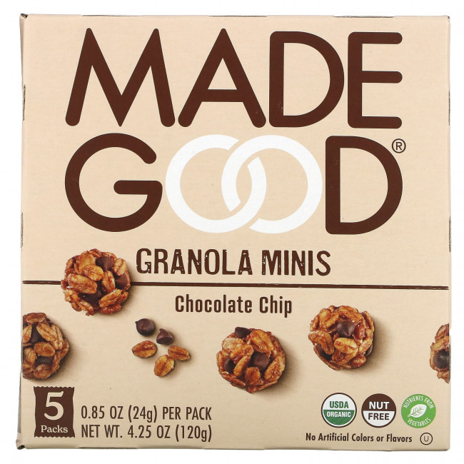 MadeGood, Granola Minis, шоколадная крошка, 5 пакетиков по 24 г (0,85 унции) MadeGood, Granola Minis, шоколадная крошка, 5 пакетиков по 24 г (0,85 унции)