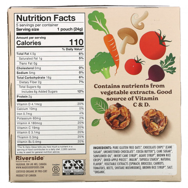 MadeGood, Granola Minis, шоколадная крошка, 5 пакетиков по 24 г (0,85 унции) MadeGood, Granola Minis, шоколадная крошка, 5 пакетиков по 24 г (0,85 унции)