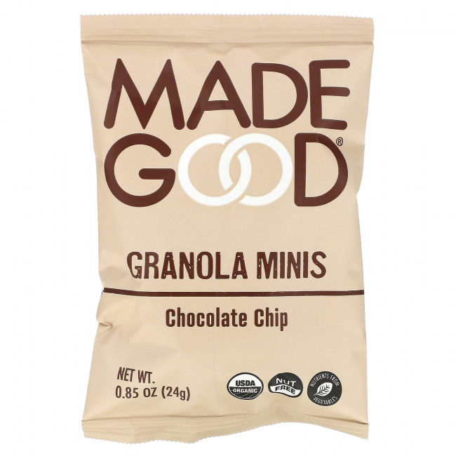 MadeGood, Granola Minis, шоколадная крошка, 5 пакетиков по 24 г (0,85 унции) MadeGood, Granola Minis, шоколадная крошка, 5 пакетиков по 24 г (0,85 унции)