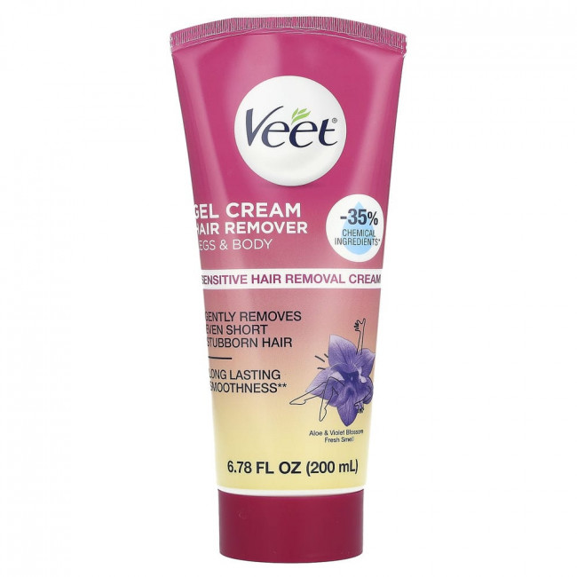 Veet, гель-крем для депиляции для чувствительной кожи, алоэ и свежесть фиалки, 200 мл (6,78 жидк. унции)