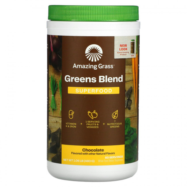 Amazing Grass, Green Superfood, шоколадный сухой напиток, с какао, 17 унций (480 г) Amazing Grass, Green Superfood, шоколадный сухой напиток, с какао, 17 унций (480 г)