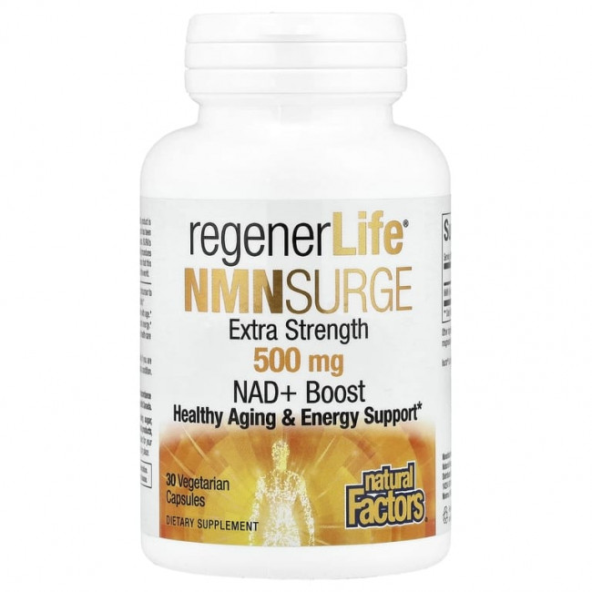 Natural Factors, RegenerLife®, NMN Surge, 500 мг, 30 вегетарианских капсул Natural Factors, RegenerLife®, NMN Surge, 500 мг, 30 вегетарианских капсул